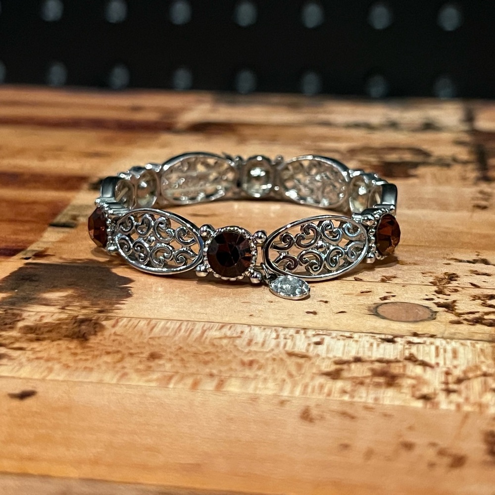 Elegant Silver and Brown Stone Bracelet